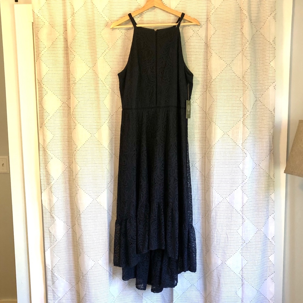 Navy blue lace Vince Camuto high low dress